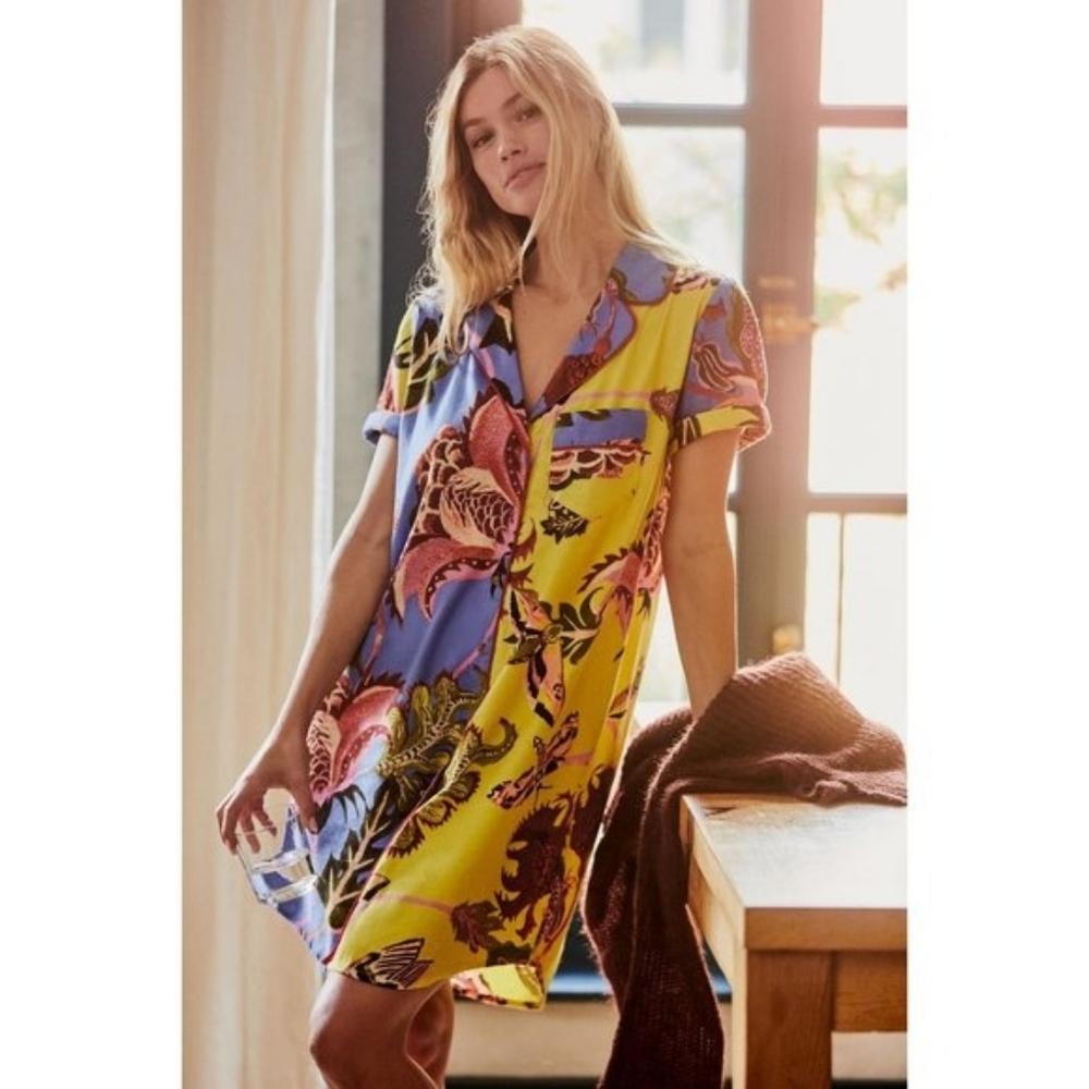 💘 NWOT Anthropologie Raphael Balme short sleeve mixed floral print sleep dress